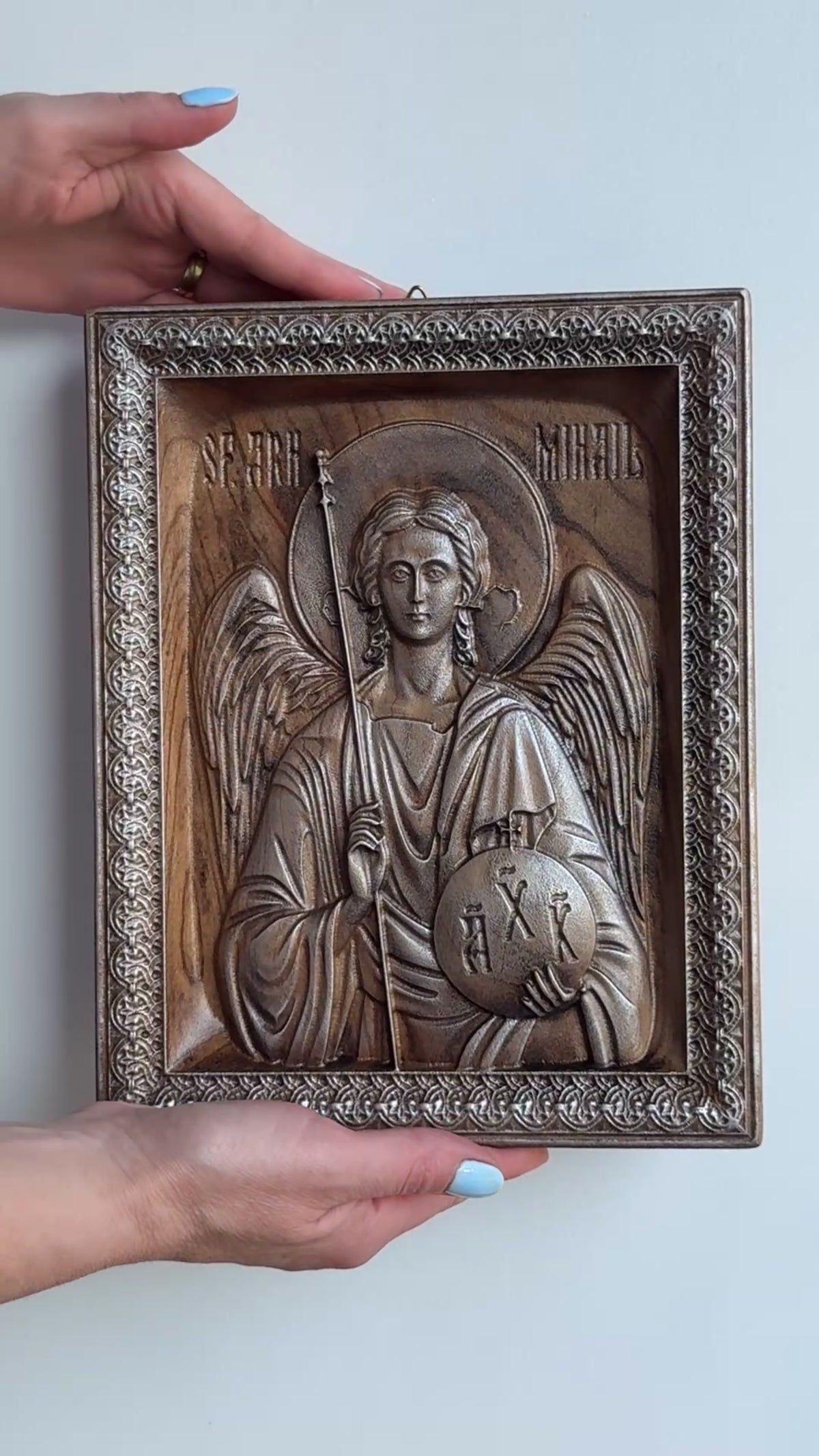 Archangel Michael Icon, Carved Solid Wood